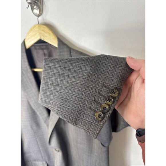 Austin Reed Blazer Men’s 42 100% Wool Gray Windowpane Check Sport Coat - Picture 2 of 8